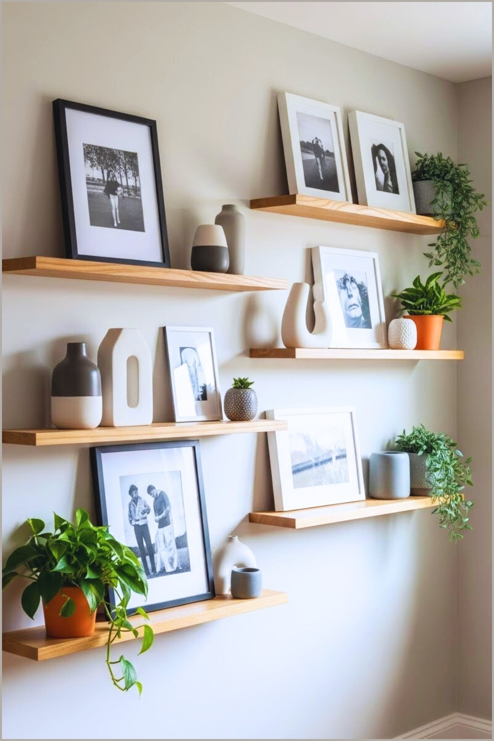 Modern Wall Decor With Floating Wooden Shelves