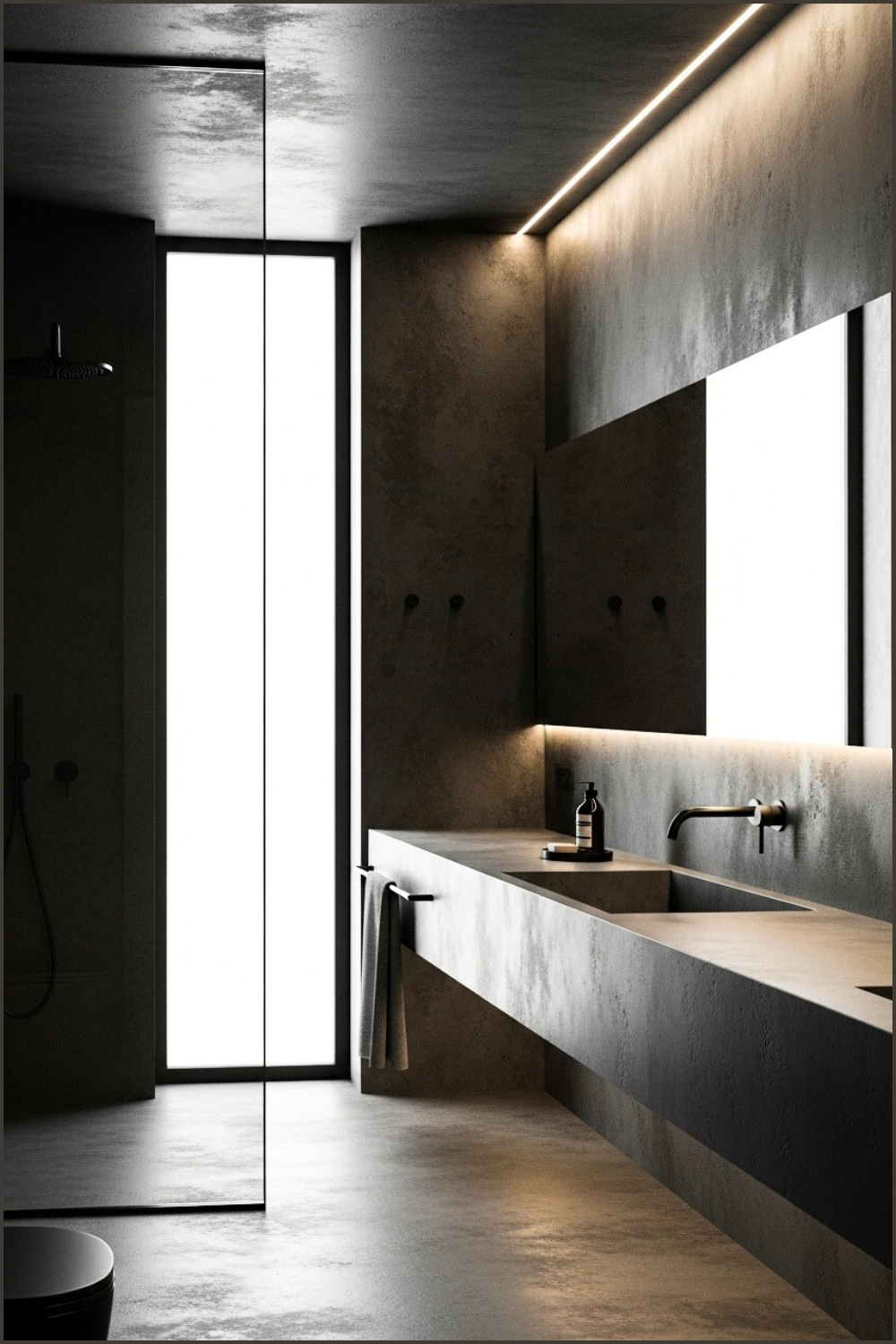 Moody Minimalist Bathroom With Charcoal Concrete Walls