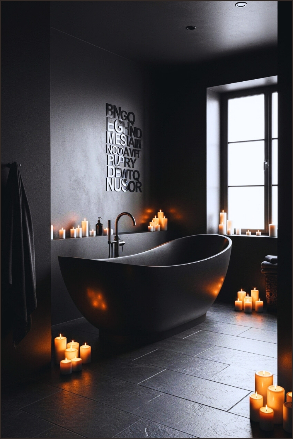 Moody Spa-style Bathroom With Matte Black Walls, Sculptural