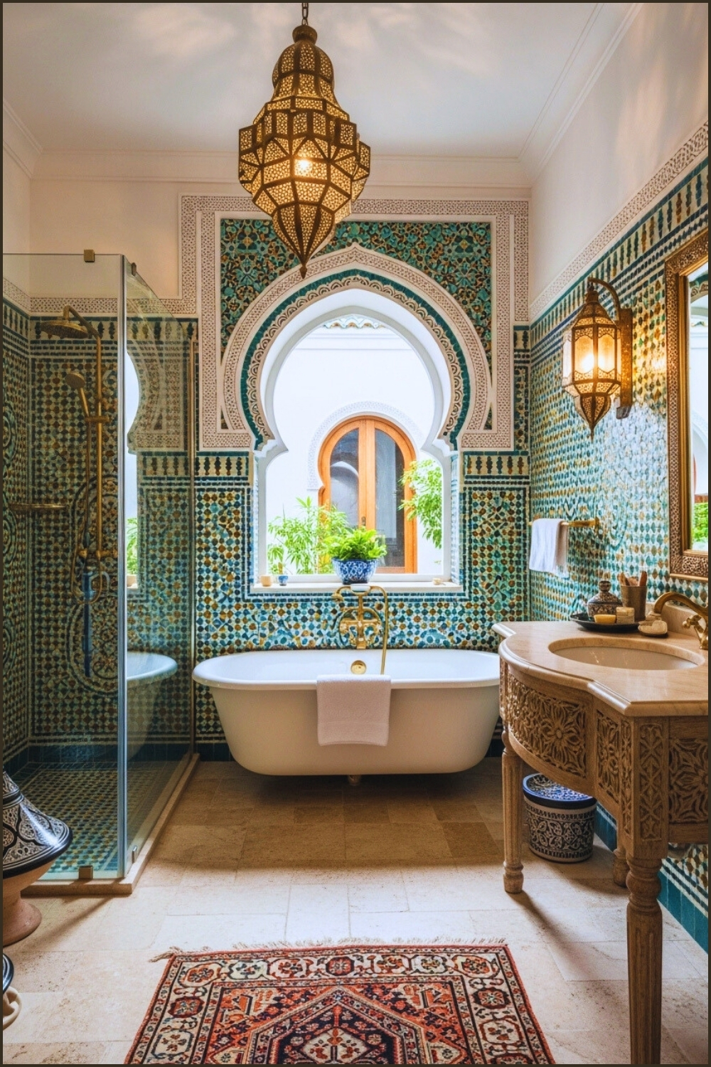 Moroccan-inspired Bathroom With Ornate Turquoise And Gold