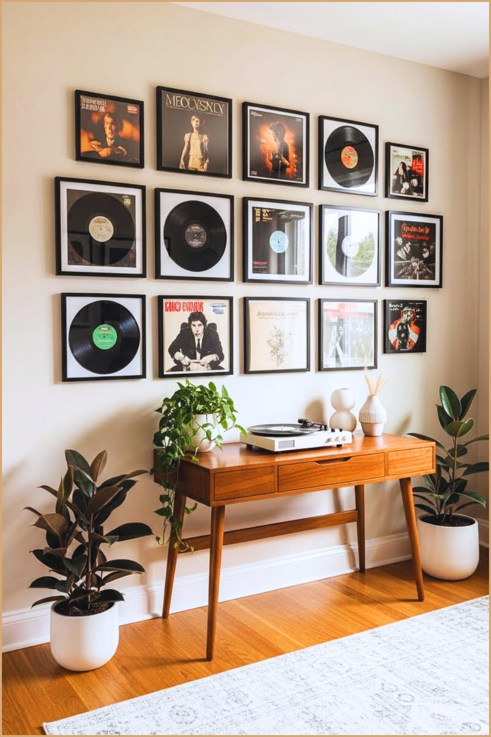 Music Themed Gallery Wall Featuring Framed Vinyl Records