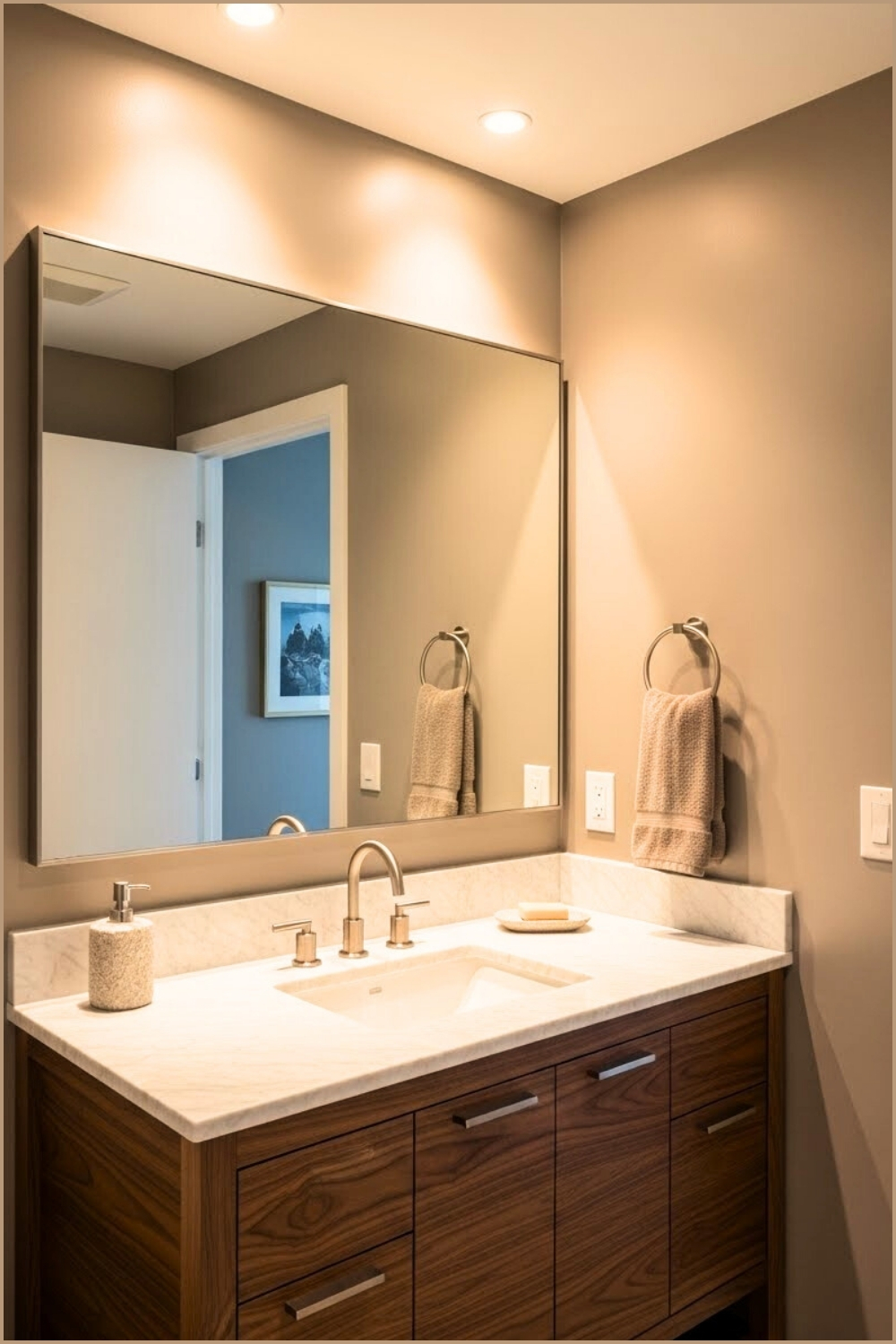 Neutral Modern Bathroom Featuring Taupe Walls