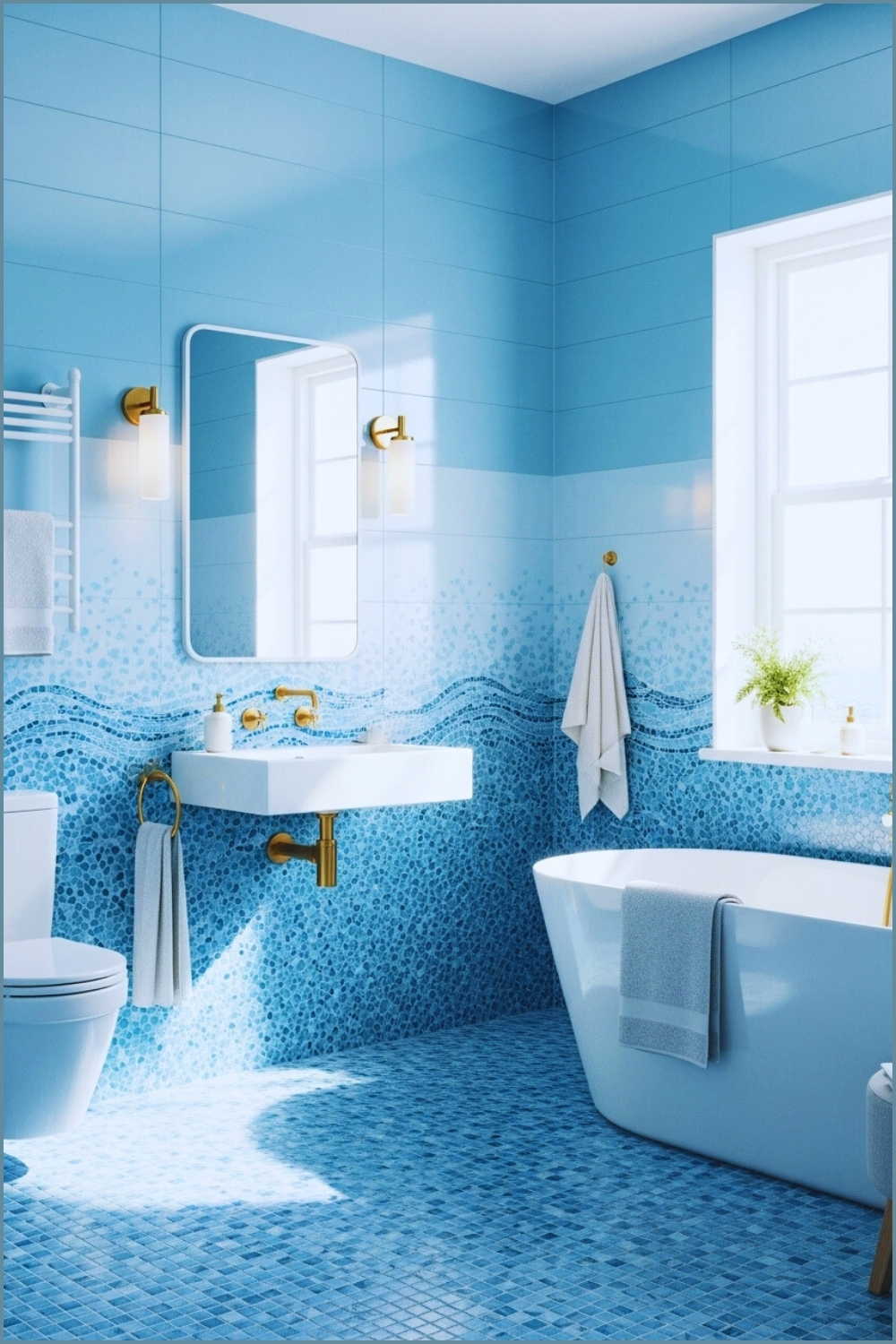 Ocean-inspired Bathroom Design With Light Blue Glossy Wall