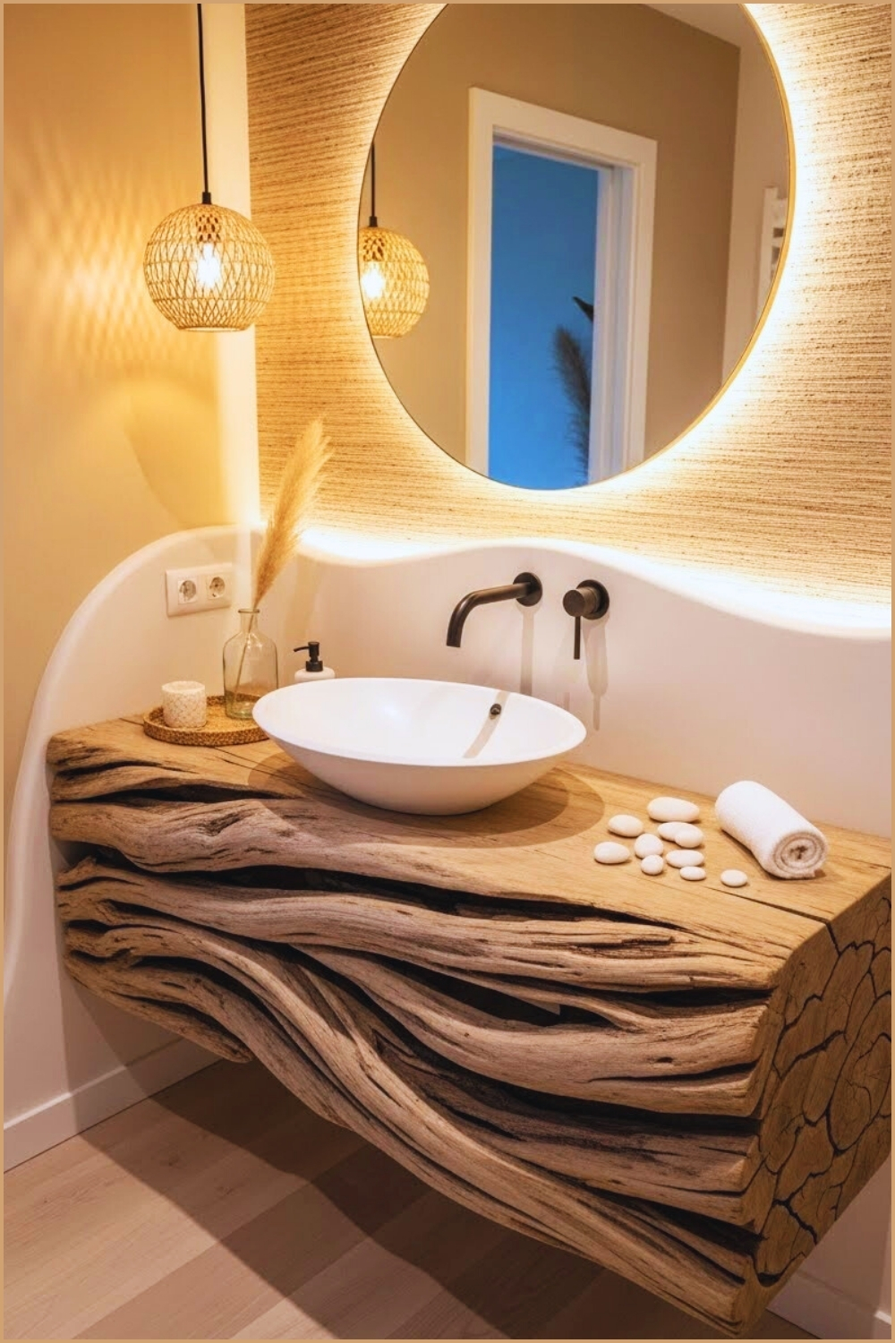 Organic Driftwood Vanity With Sculpted Details