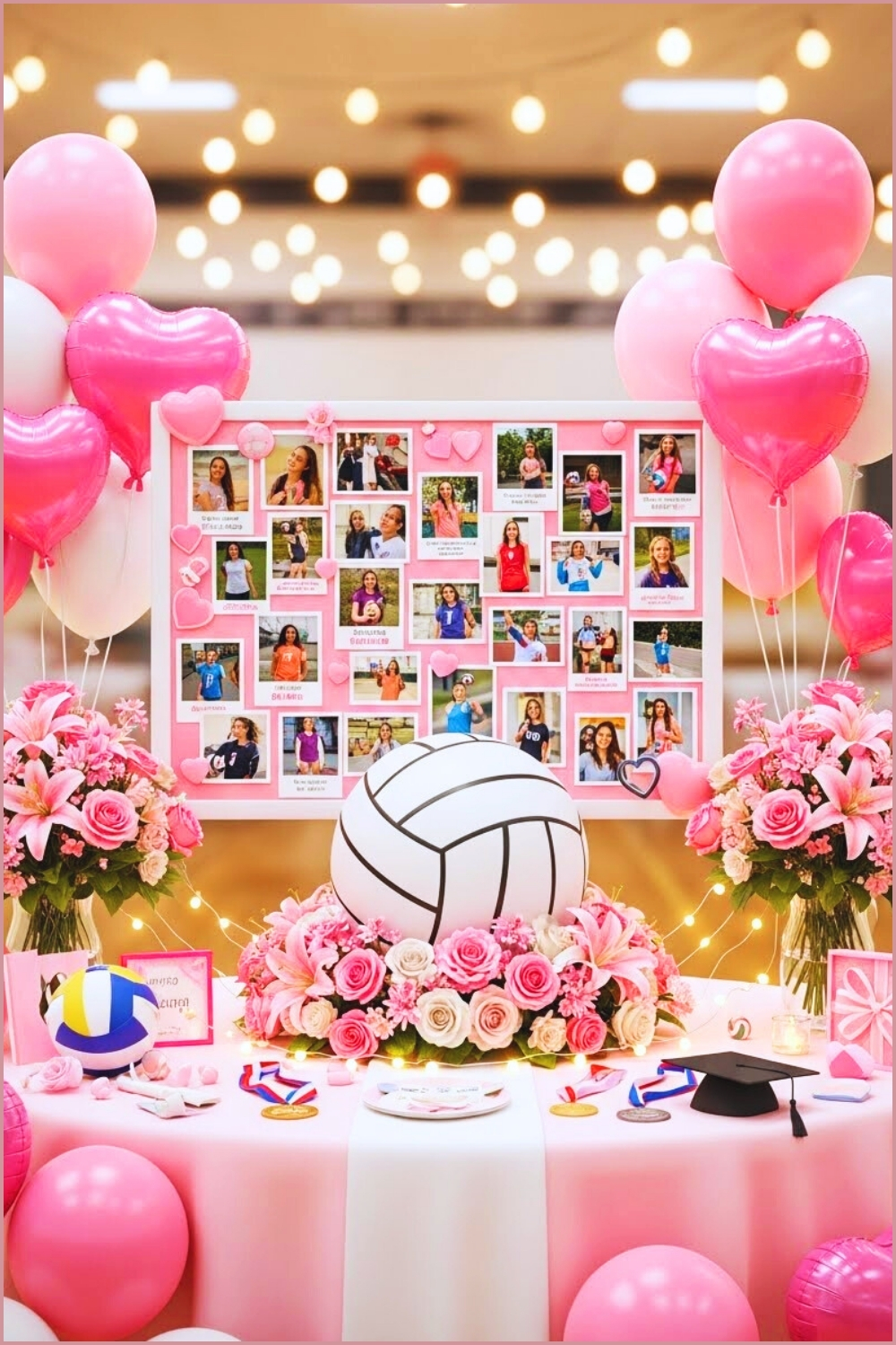 Pink Volleyball Senior Night Memory Table With Personalized