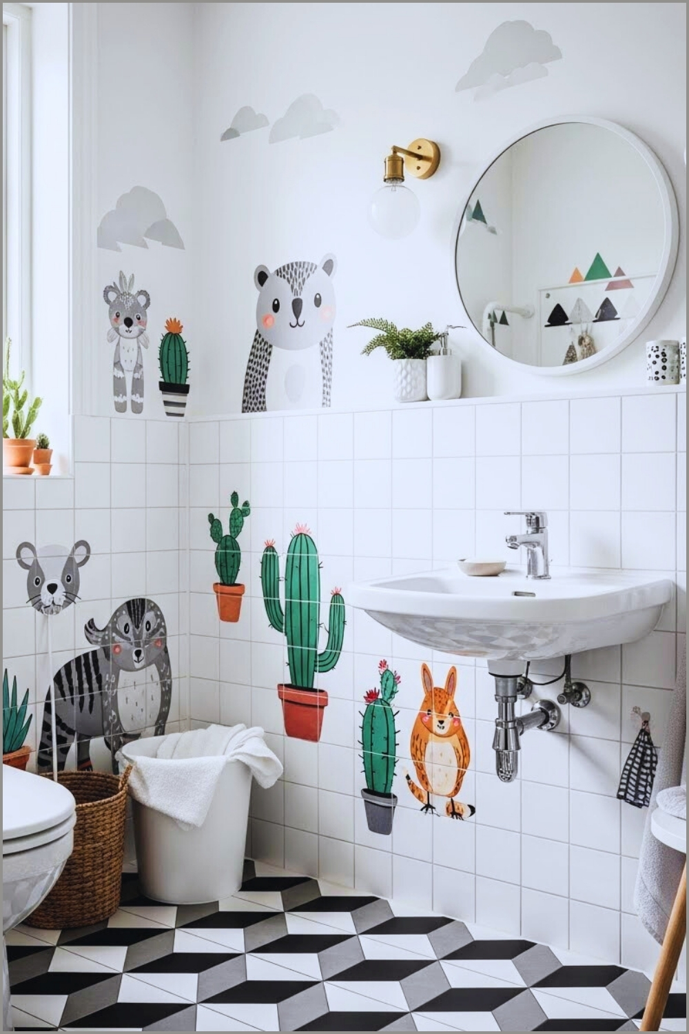 Playful Kids Bathroom Decorated With Cute Animal