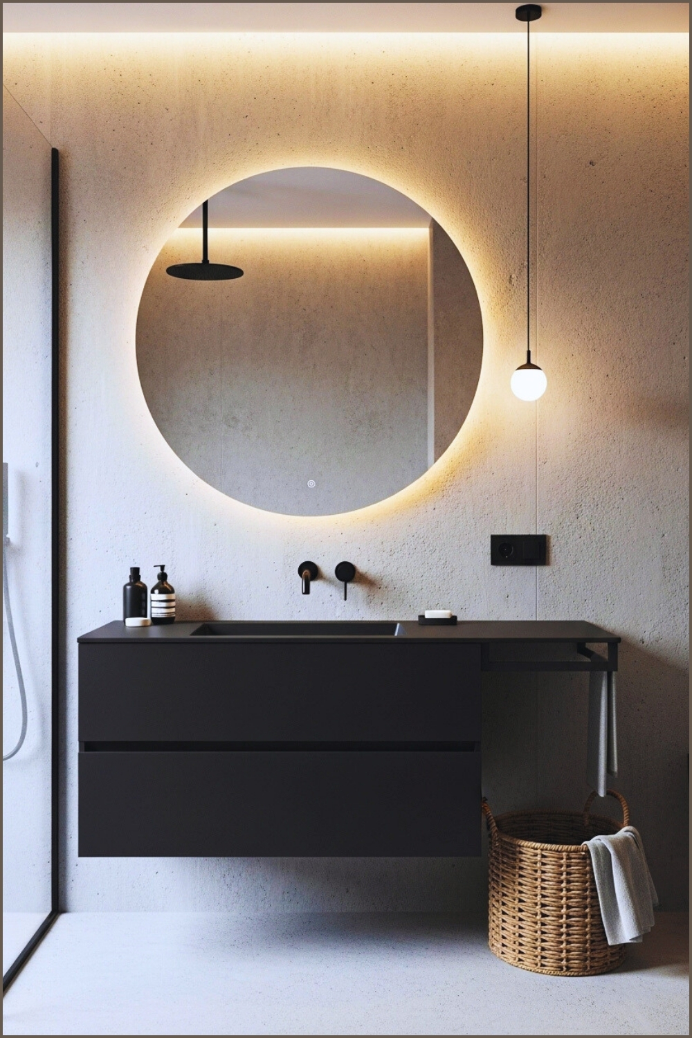 Raw Concrete Grey Minimalist Bathroom, Textured Grey Walls