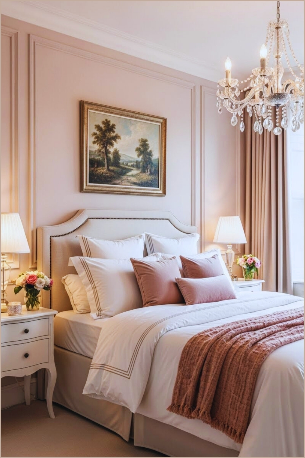Romantic Luxury Bedroom Interior Soft Blush Pink Walls