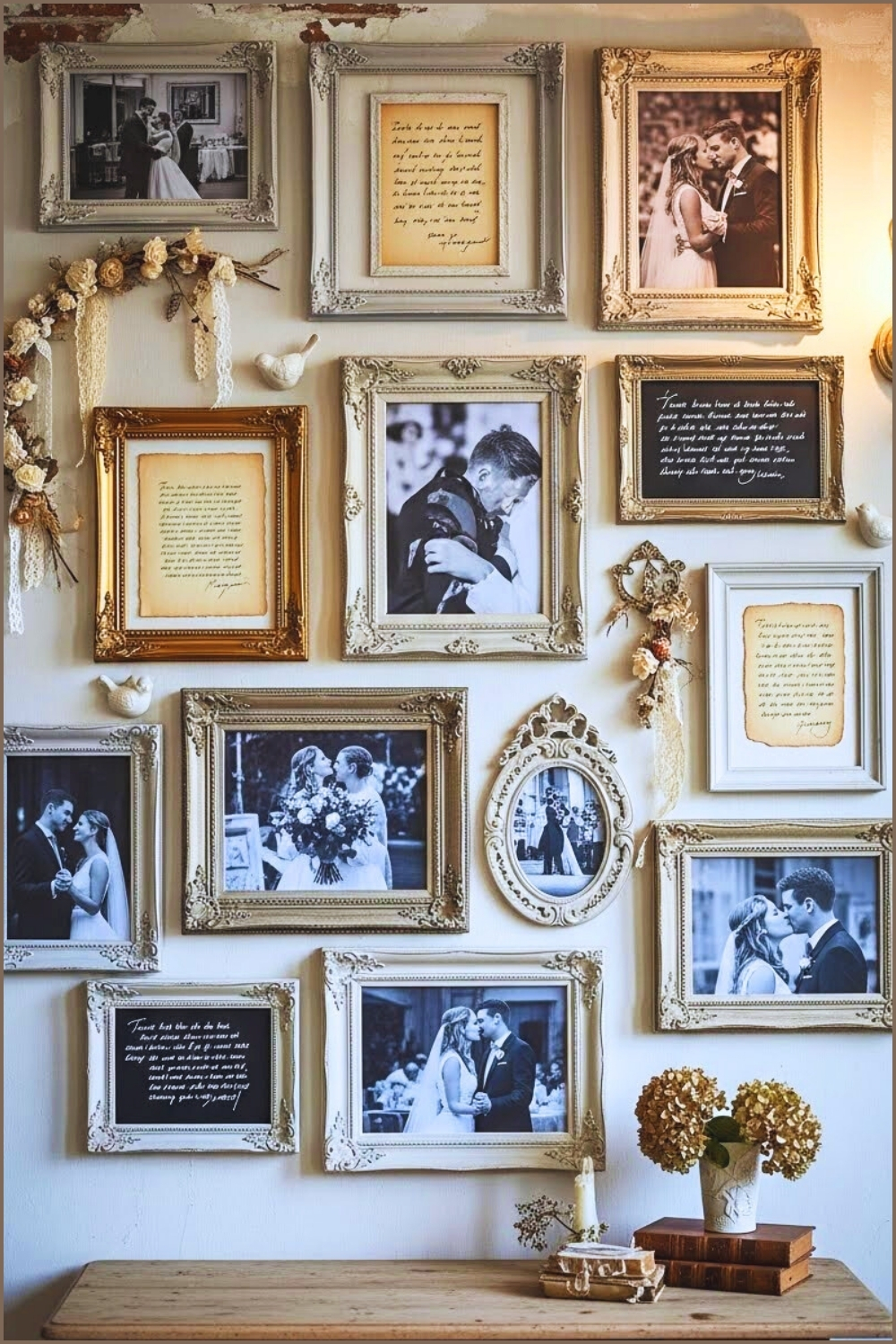 Romantic Wedding Memory Gallery Wall With Ornate Vintage