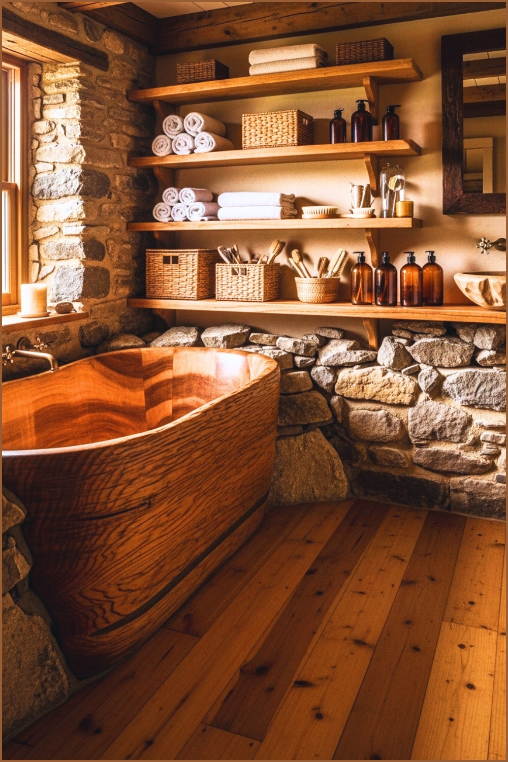 Rustic Artisan Bathroom Featuring A Large Handcrafted Wooden