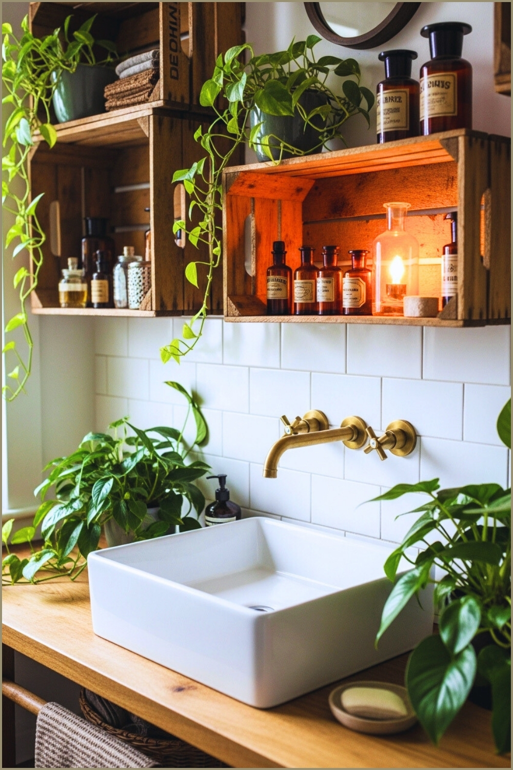 Rustic Botanical Bathroom Vanity With Handcrafted Wooden