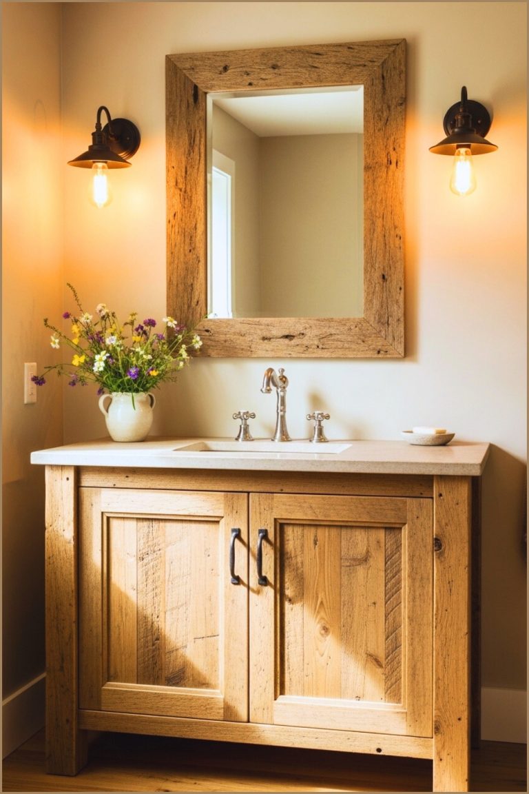 Rustic Country Bathroom With Reclaimed Wood Vanity