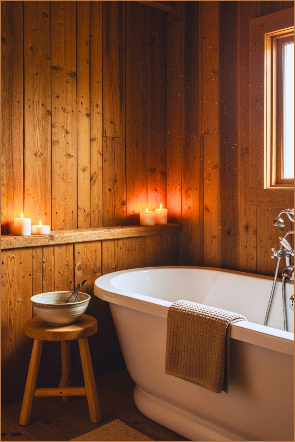 Rustic Cozy Bathroom With Warm Reclaimed Wood Plank Walls