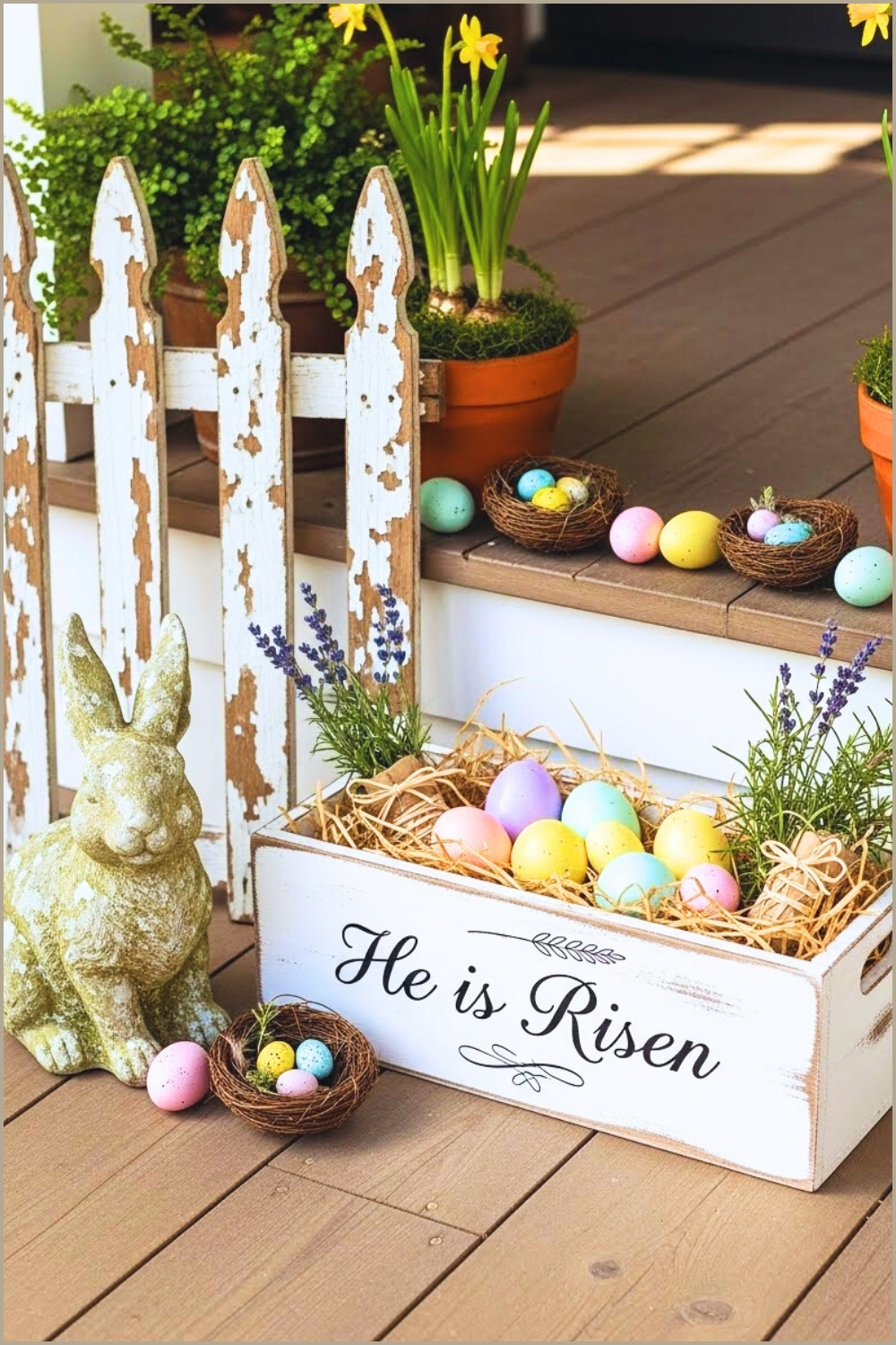 Rustic Easter Porch Decor, Wooden Planter Box