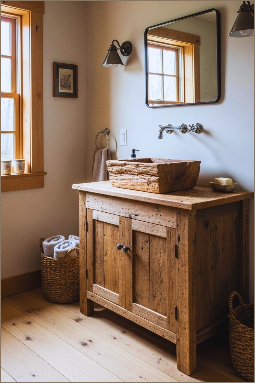 Rustic Farmhouse Bathroom With Reclaimed Wood Vanity