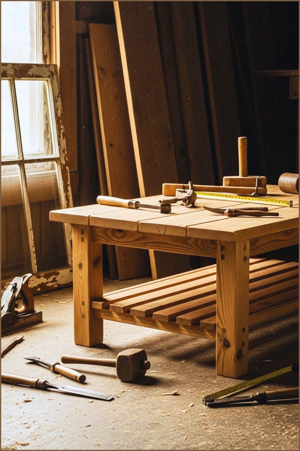 Rustic Handmade Wooden Coffee Table In A Cozy