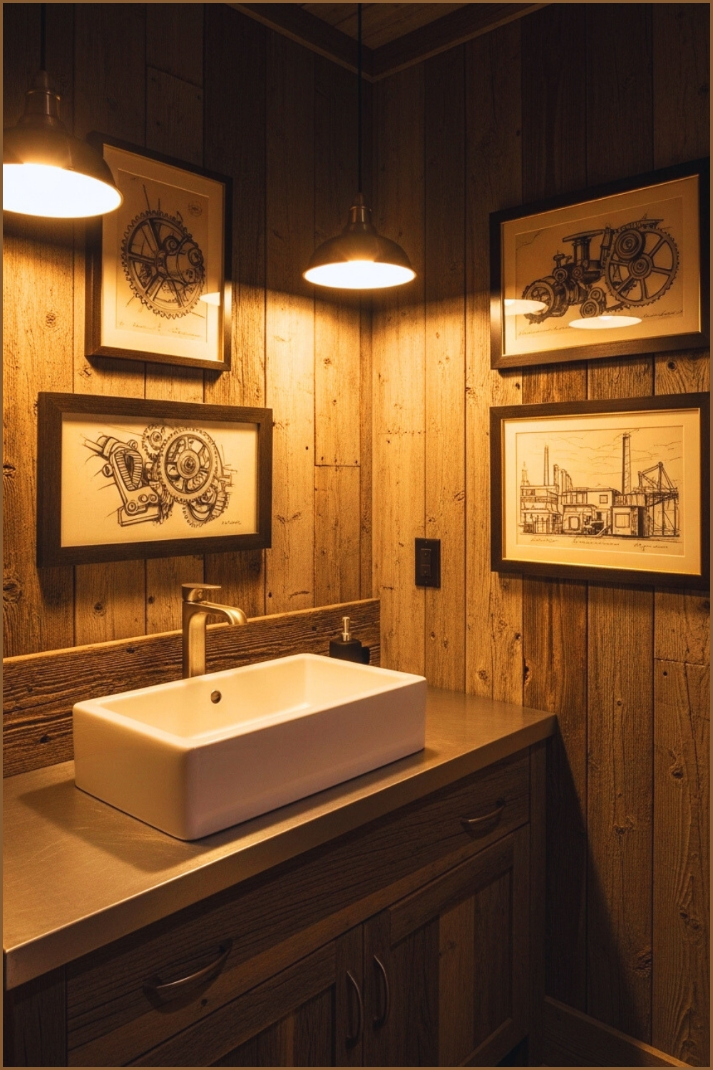 Rustic Industrial Bathroom With Weathered Wood Walls