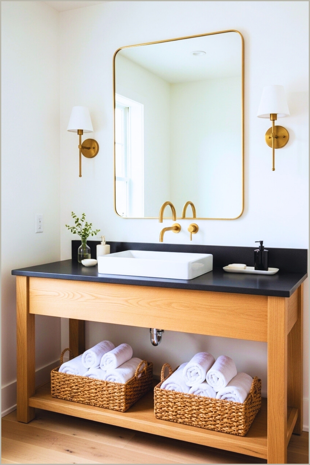 Rustic Modern Bathroom With Natural Wood Vanity