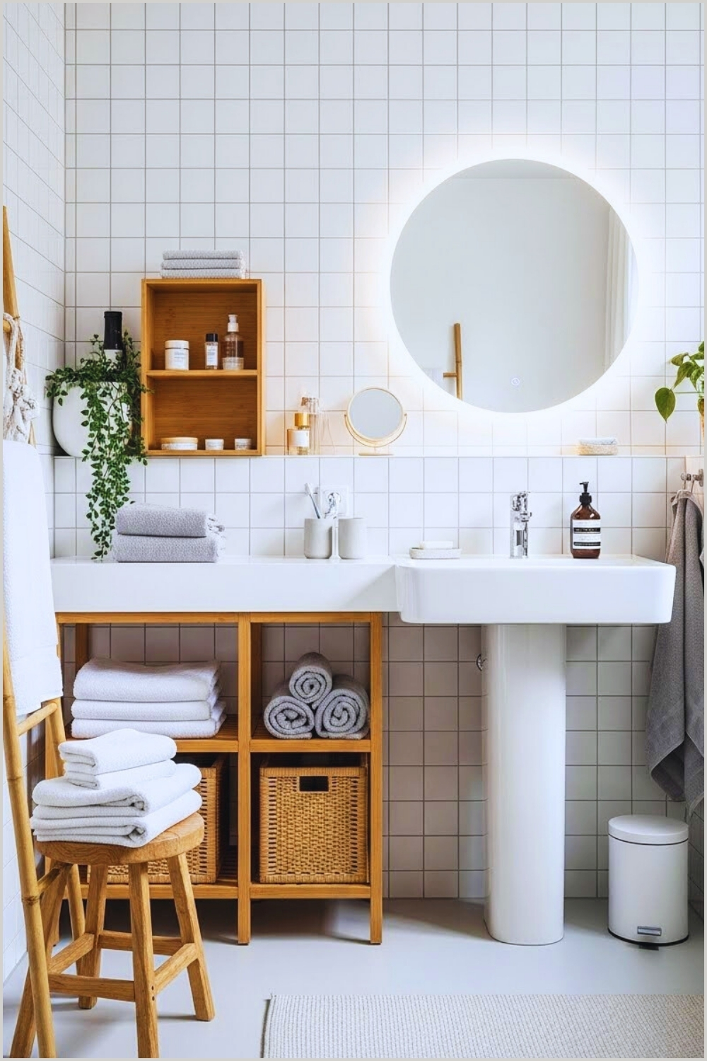 Scandinavian Minimalist Bathroom With White