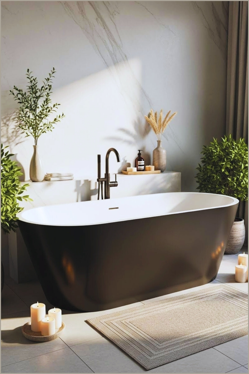 Serene Bathroom Showcases How A Matte Black Freestanding