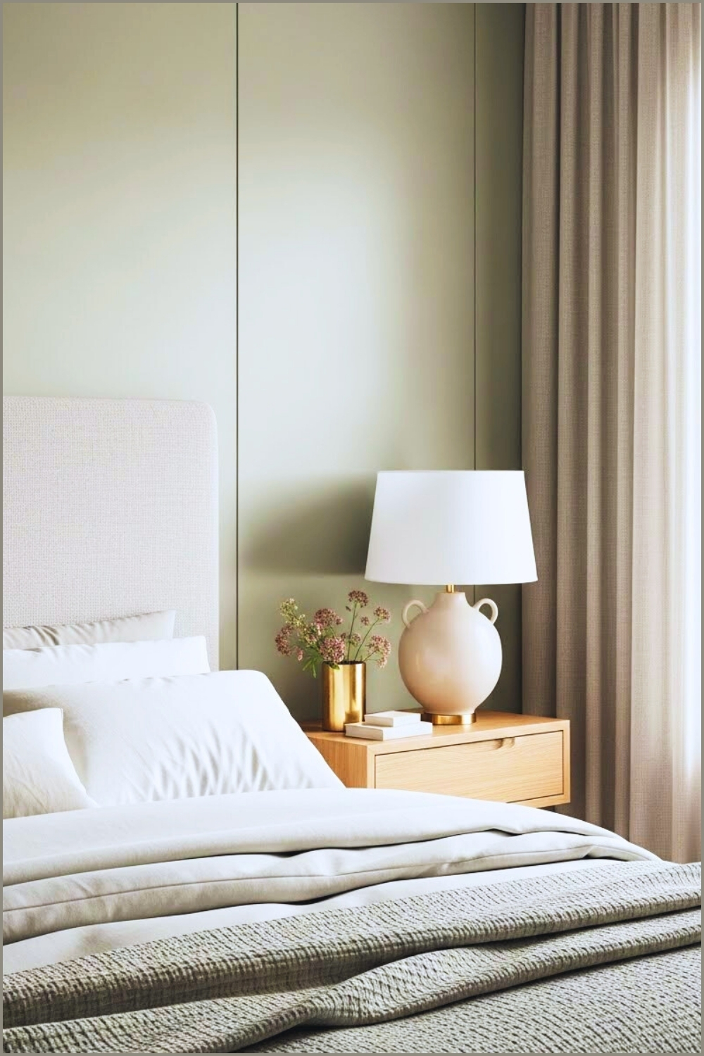 Serene Modern Bedroom Detail Upholstered Light Beige