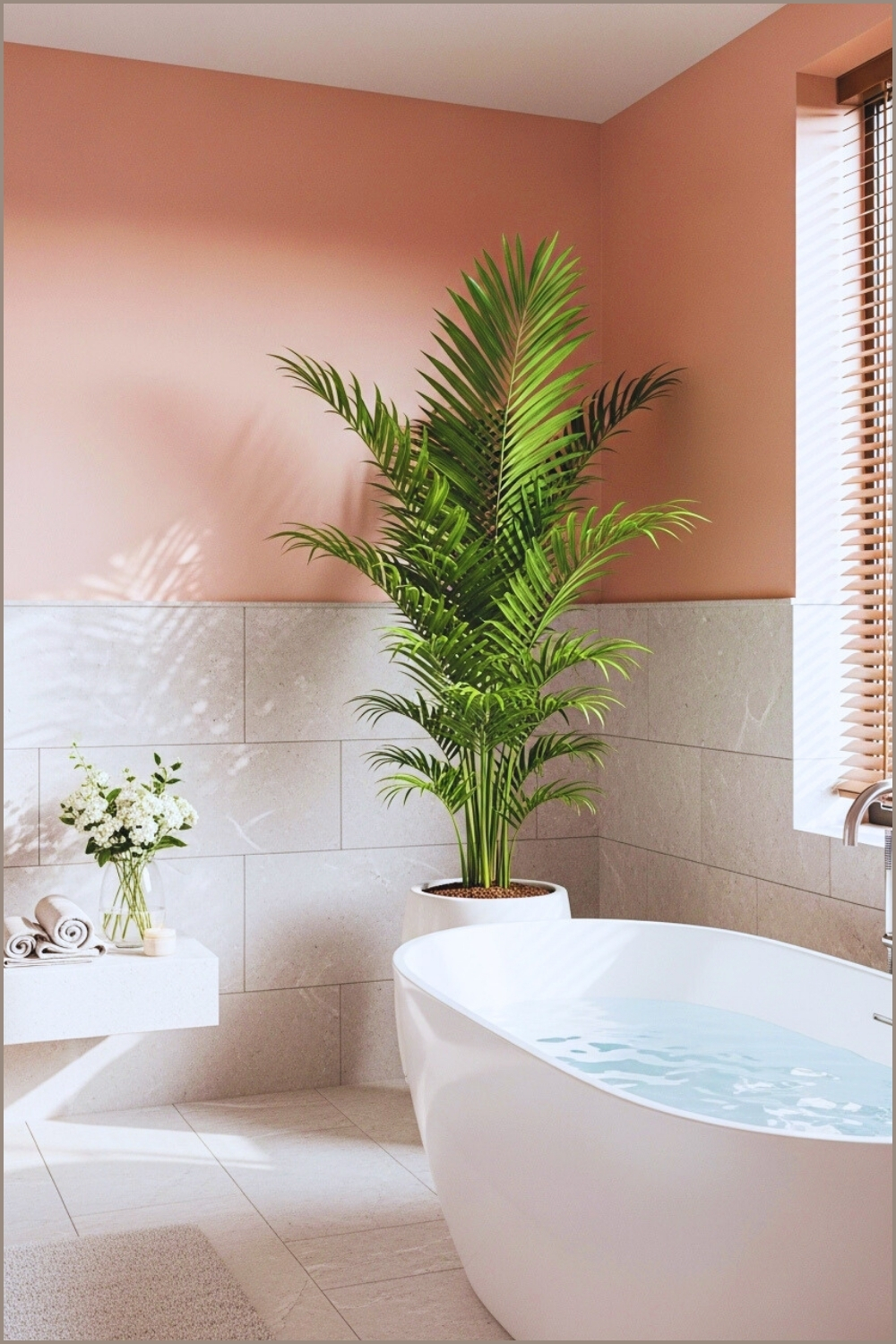 Serene Modern Spa Bathroom With Soft Blush Pink