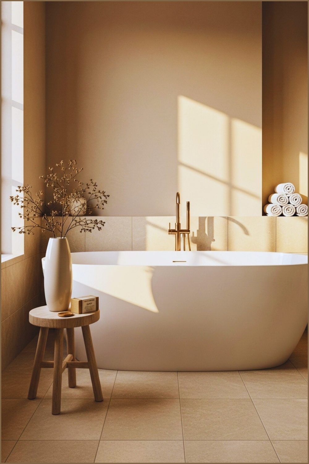 Serene Neutral Bathroom With Freestanding White Tub
