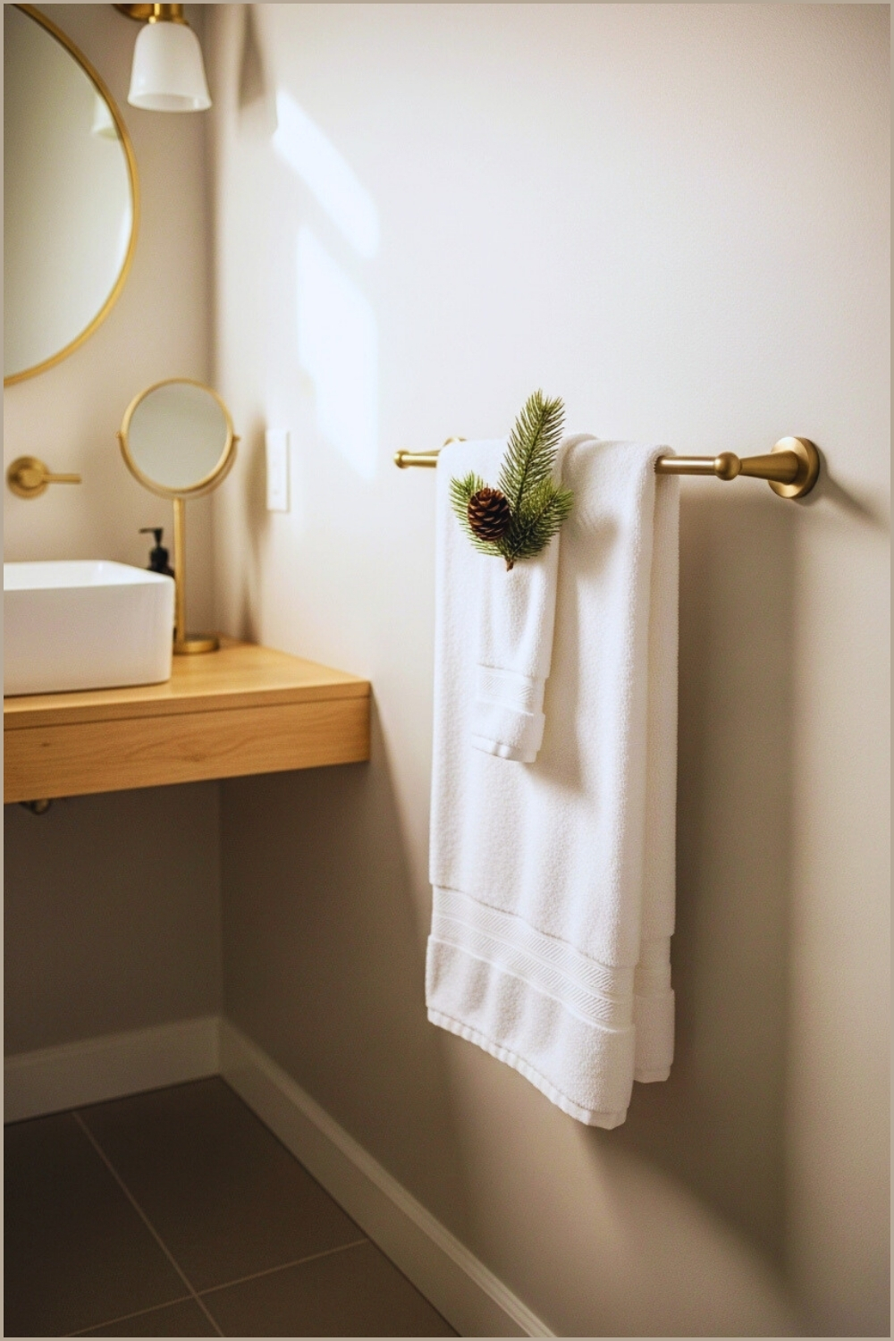 Simple Elegant Bathroom Décor, Brushed Gold Towel Bar Holding