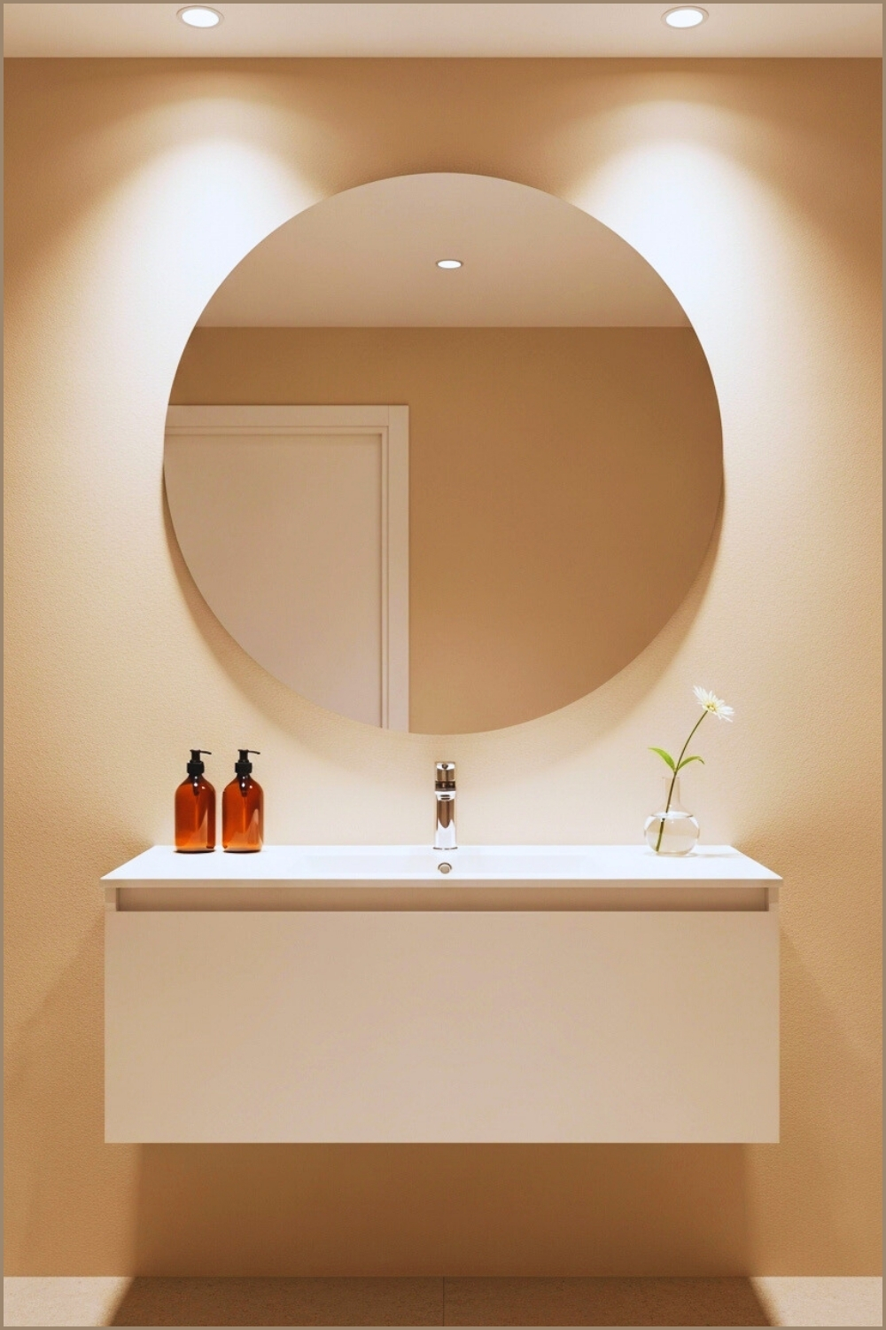 Simple Modern Bathroom With Large Round Mirror