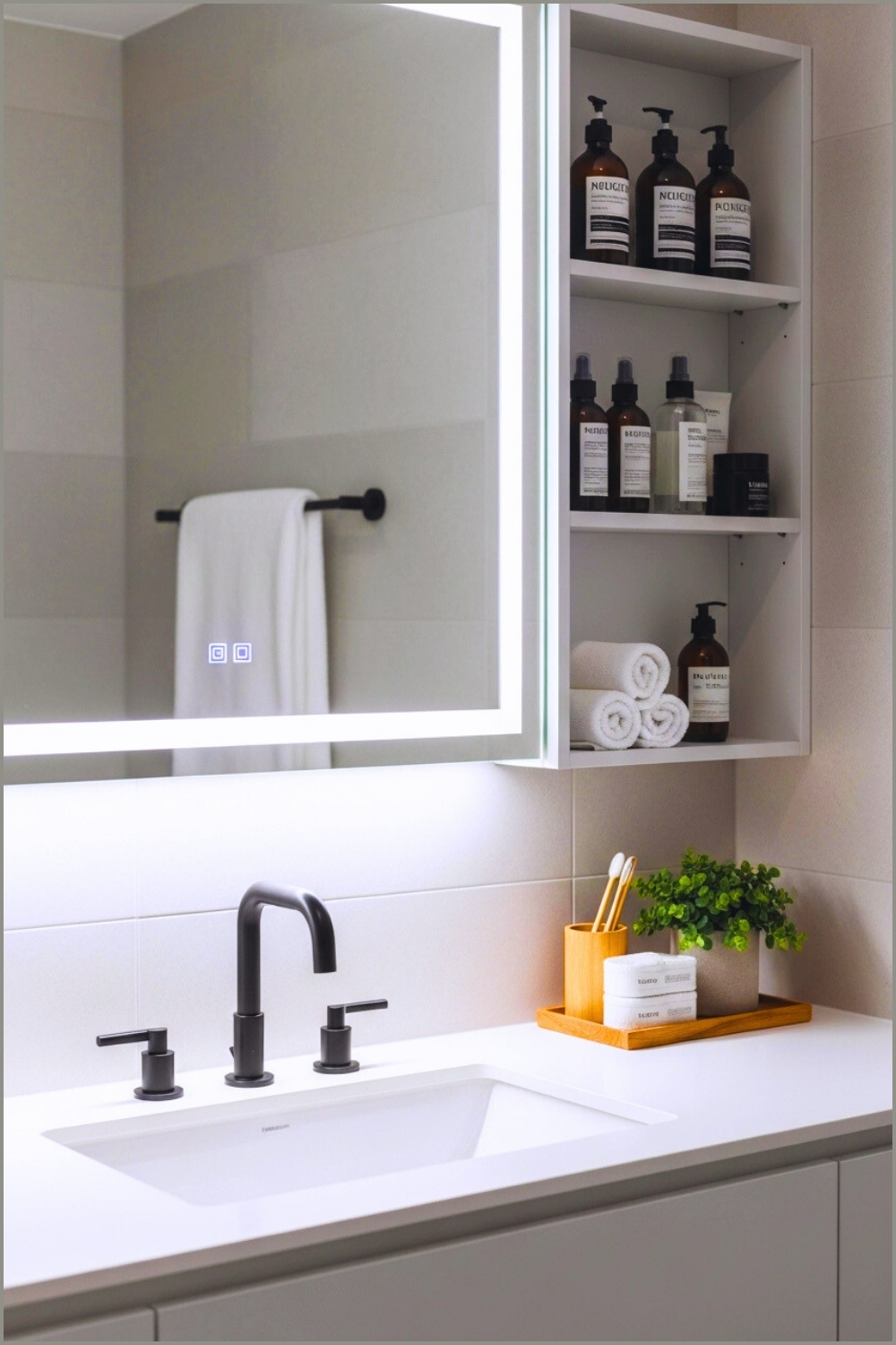 Sleek Modern Bathroom Vanity With Illuminated Mirror