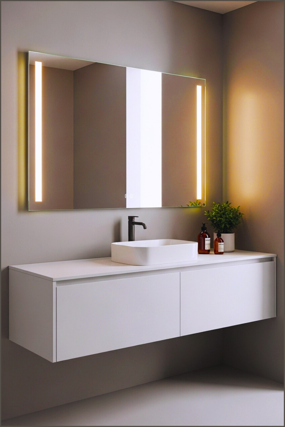 Sleek Modern Bathroom With Floating White Vanity Vessel Sink