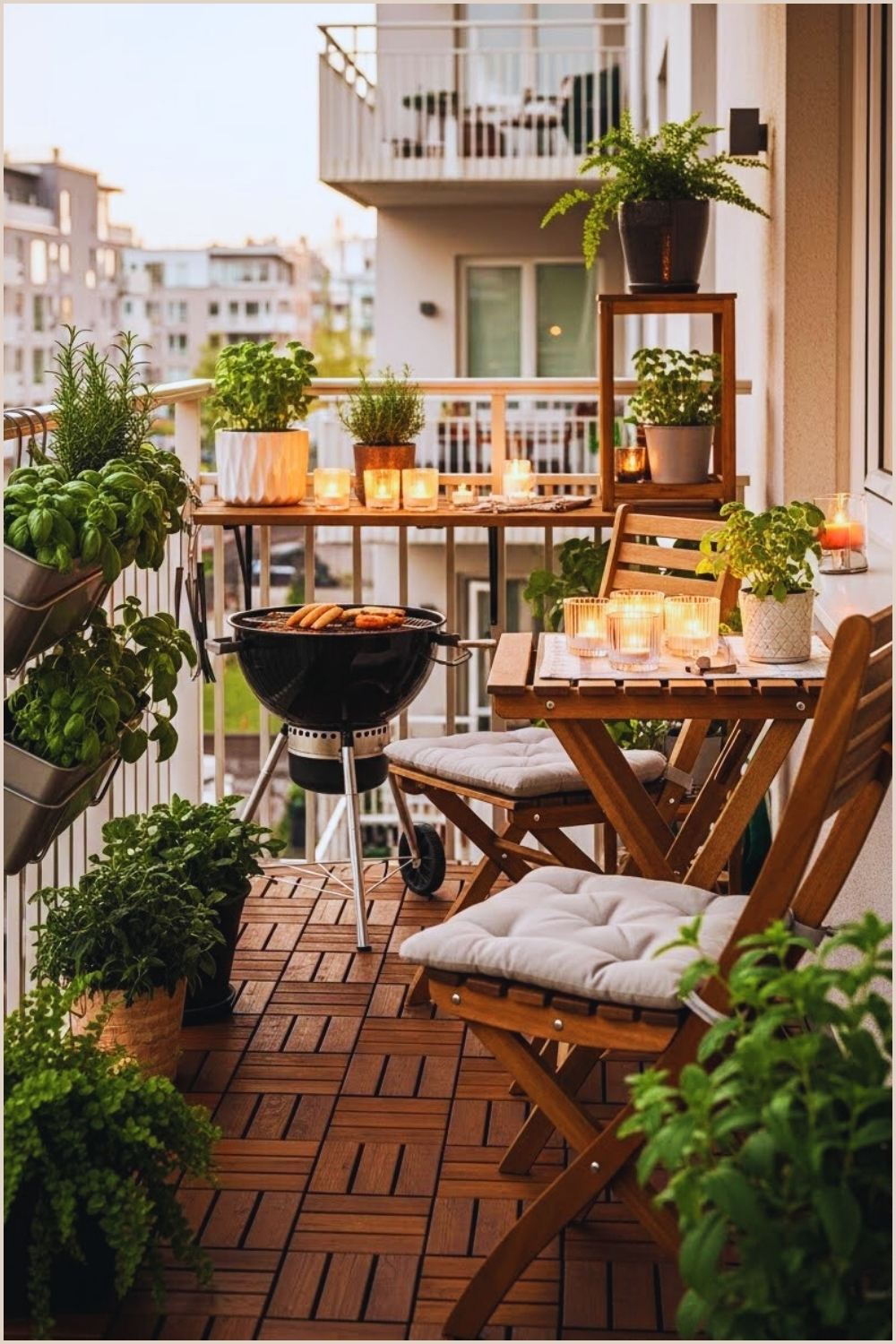 Small Apartment Balcony With Compact Charcoal Grill