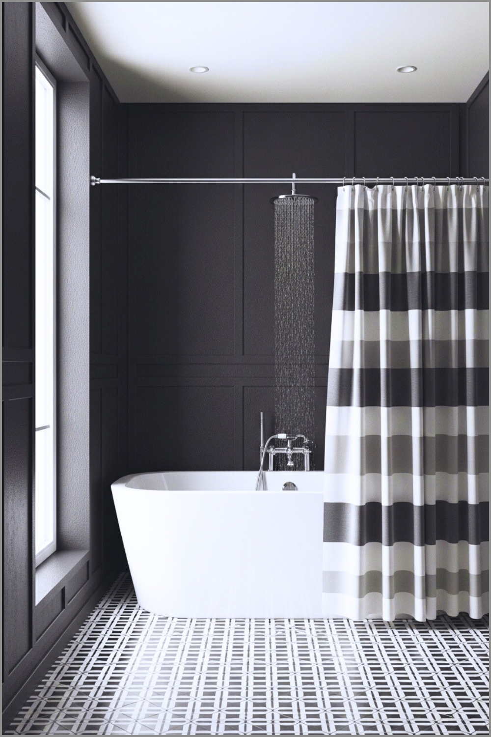 Small Minimalist Bathroom With Dark Charcoal Wall Paneling