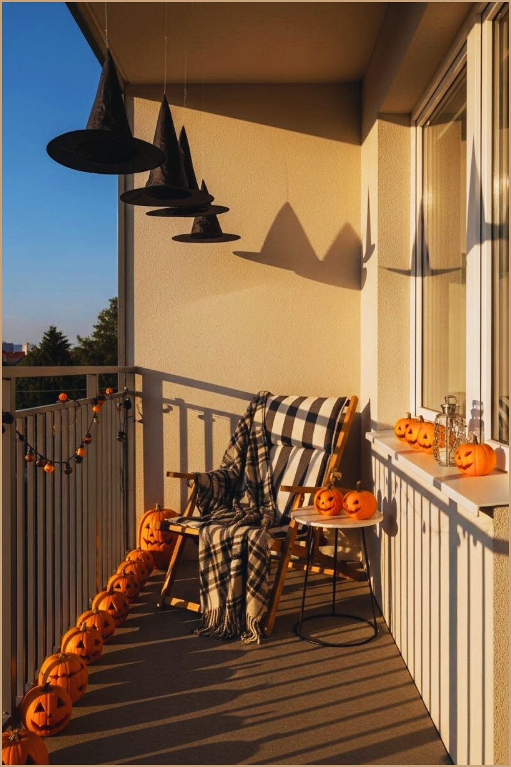 Small Modern Balcony Decorated For Halloween Floating