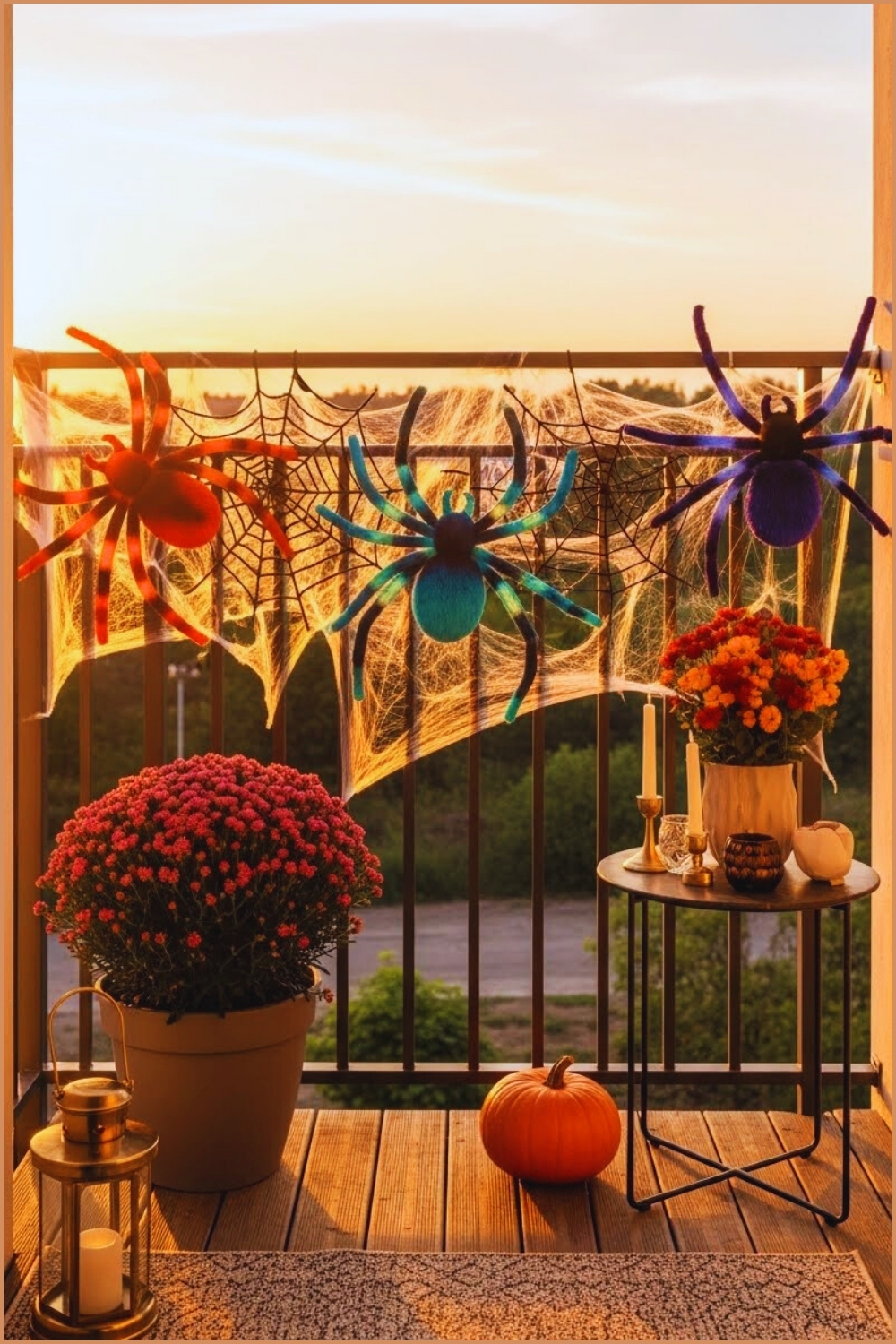 Small Modern Balcony Decorated With Halloween Spider Webs