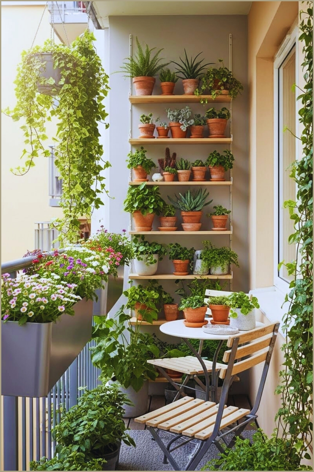 Small Narrow Apartment Balcony With A Vertical Plant