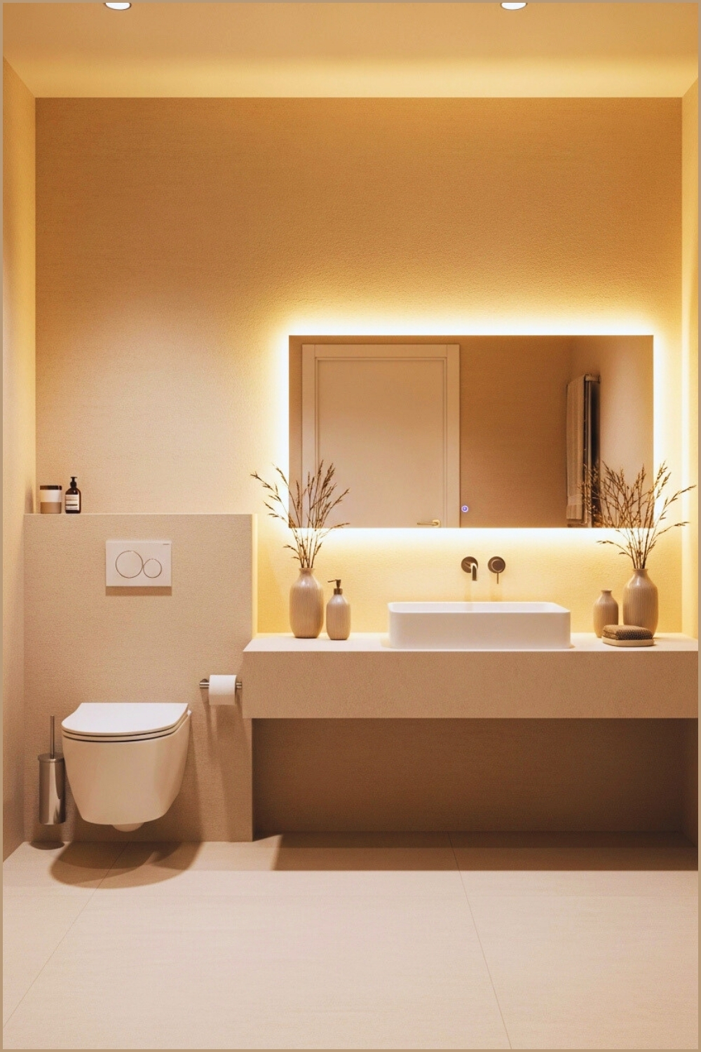 Soft Minimalist Beige Bathroom With Subtle Textured Walls
