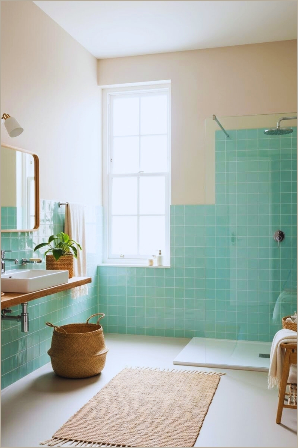 Soft Pastel Bathroom Blends Creamy Beige Walls