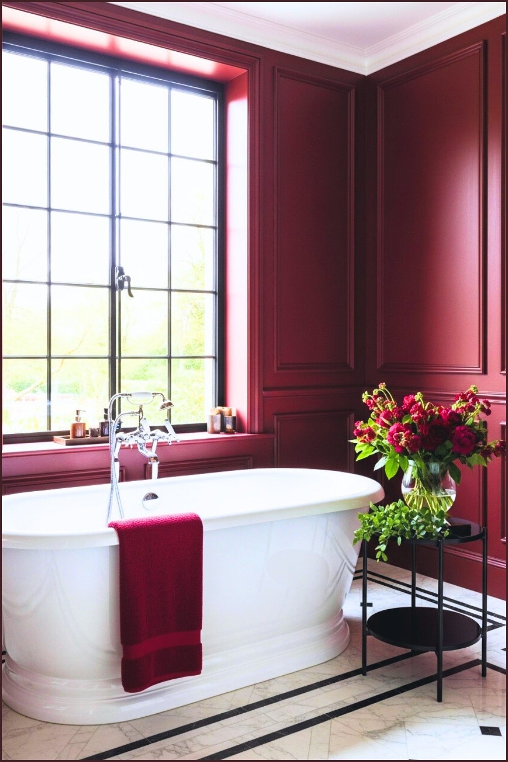 Sophisticated Luxury Bathroom Interior With Deep Burgundy