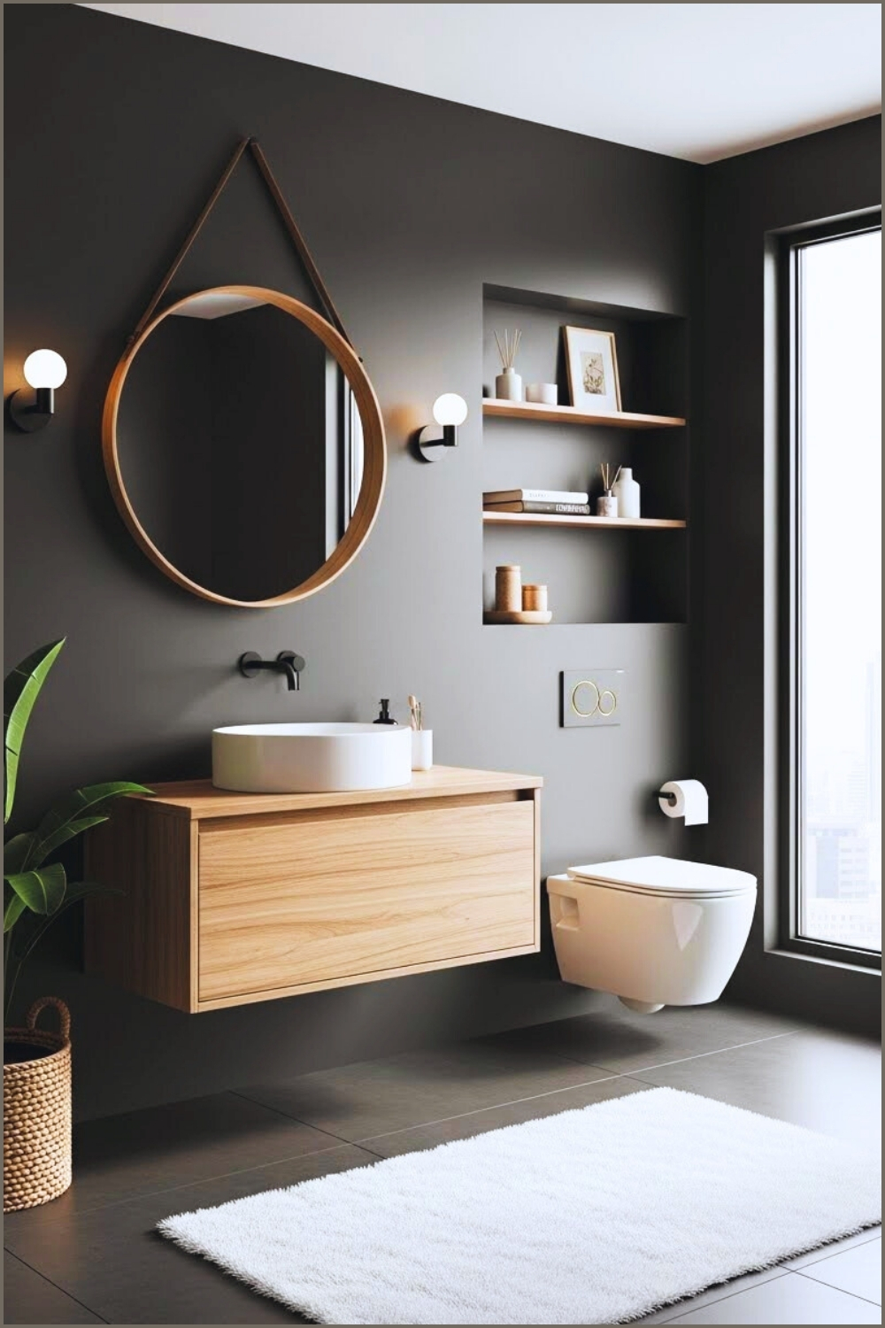 Sophisticated Modern Bathroom With Matte Black Walls