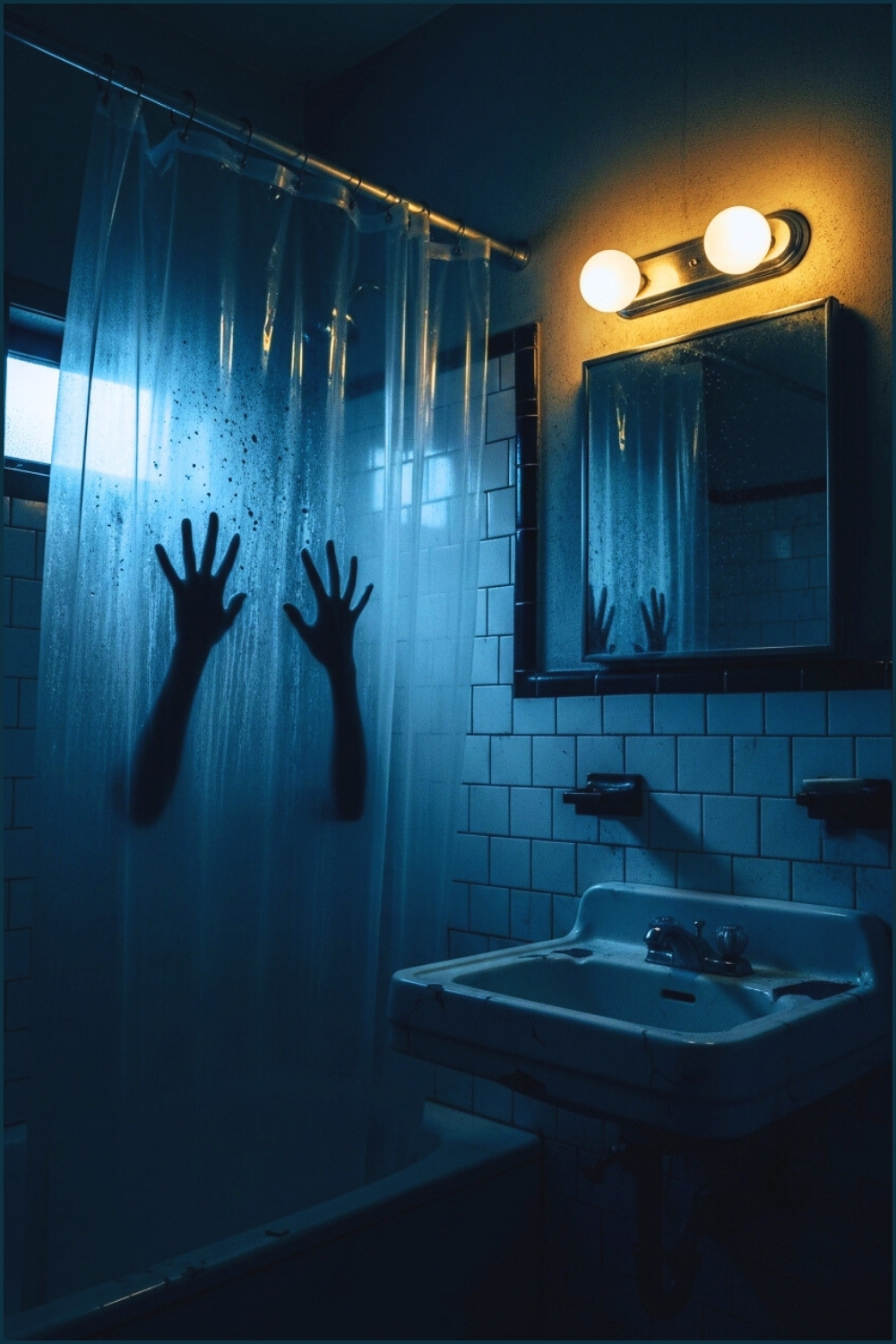 Spooky Bathroom Scene With Eerie Blue Lighting