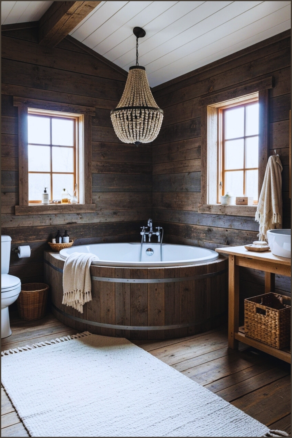 This Charming Rustic Bathroom Features Dark Stained