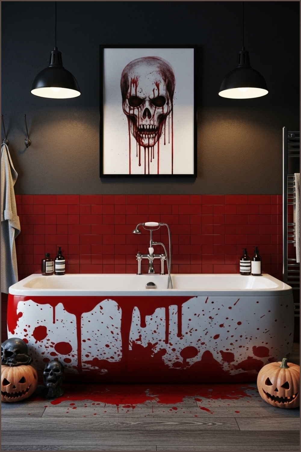 This dramatic Halloween bathroom design features