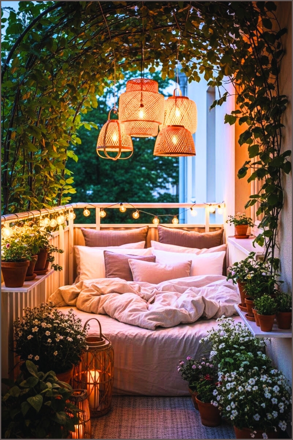 Tiny Balcony Turned Into A Bed Nook, Soft Neutral Bedding