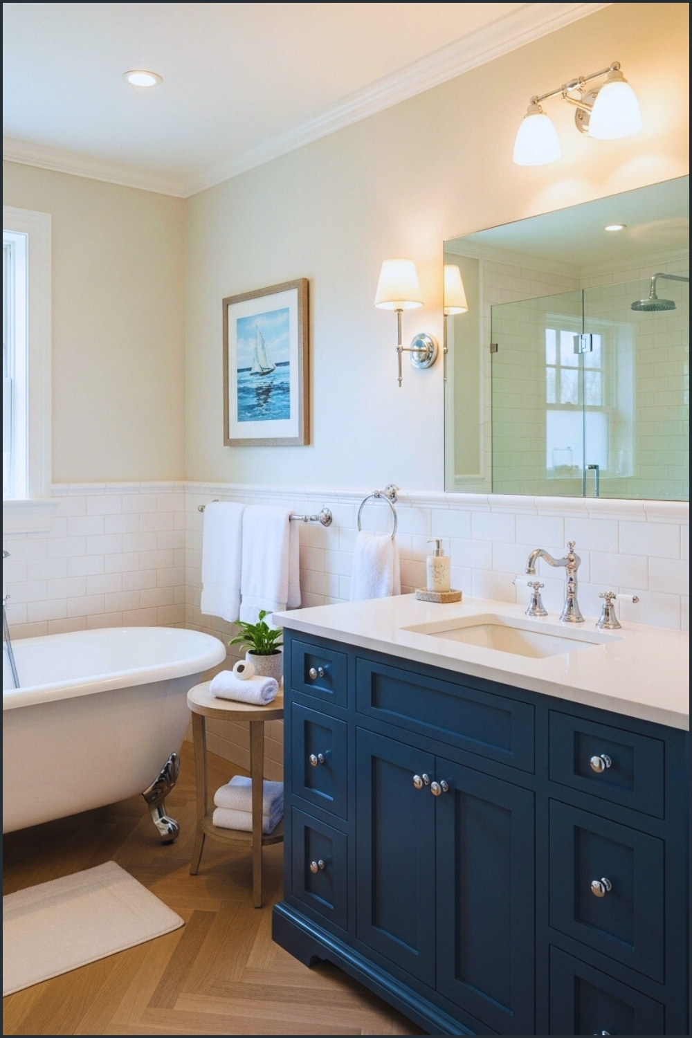 Traditional Bathroom Interior, Navy Blue Vanity Cabinet