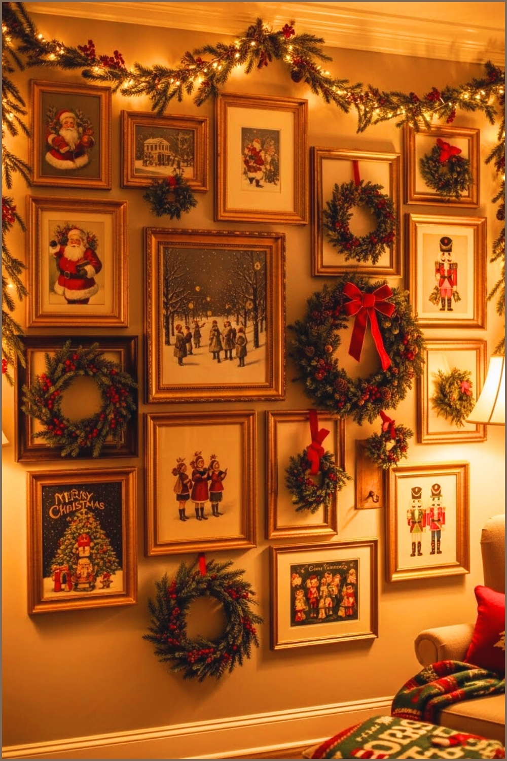 Traditional Christmas Gallery Wall With Vintage Frames