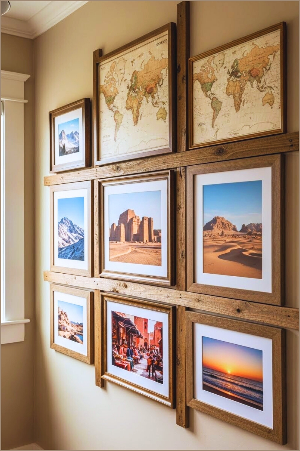 Travel Inspired Gallery Wall Featuring Vintage World Maps