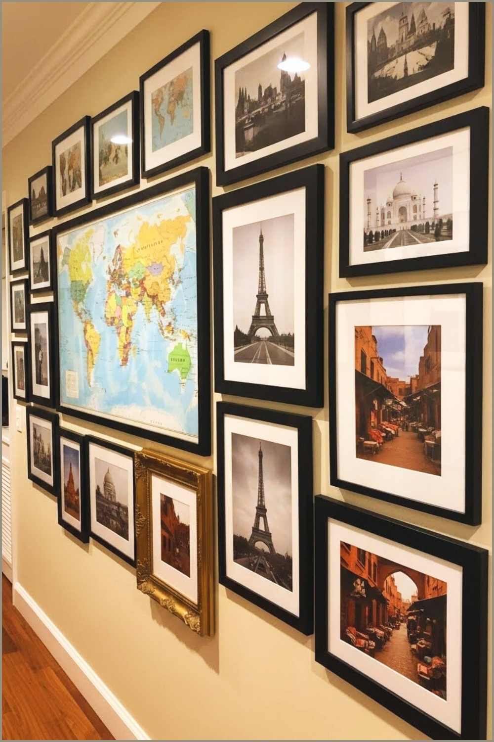 Travel Themed Hallway Gallery Wall With Framed World