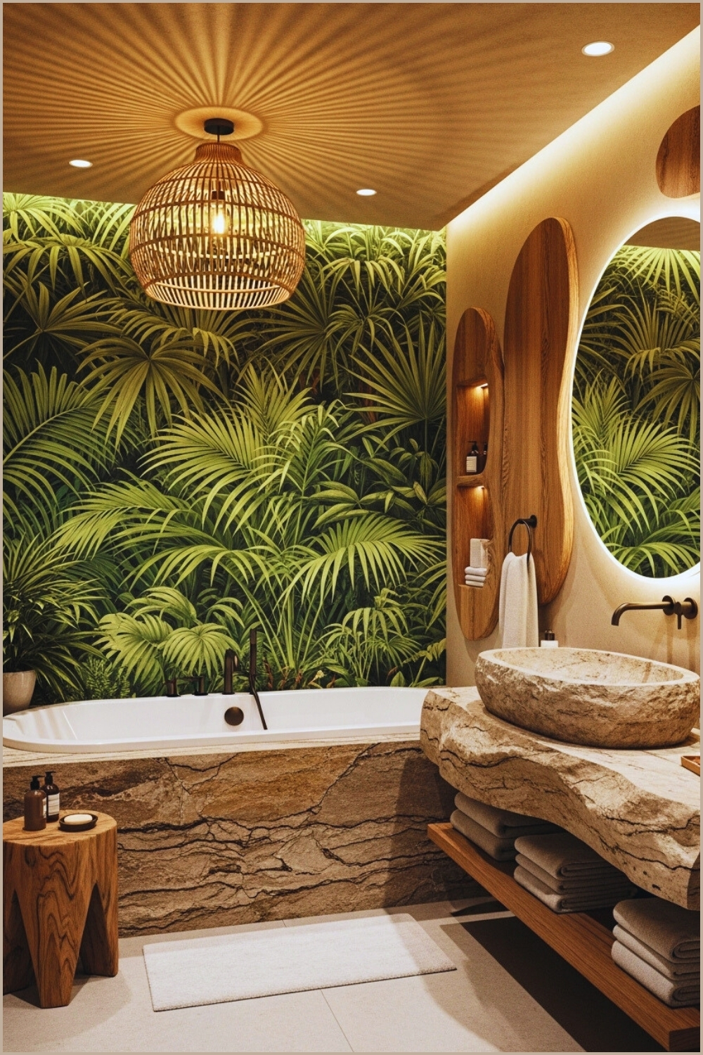 Tropical Jungle Inspired Bathroom, Bathtub Surrounded