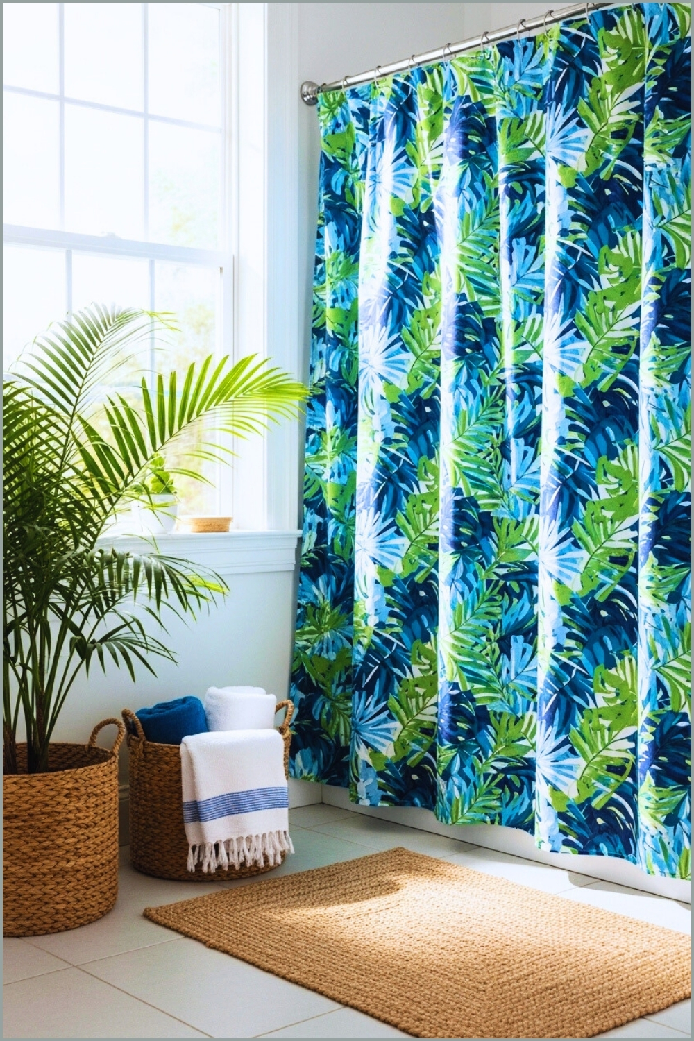 Tropical Themed Bathroom Filled With Bright Natural Sunlight